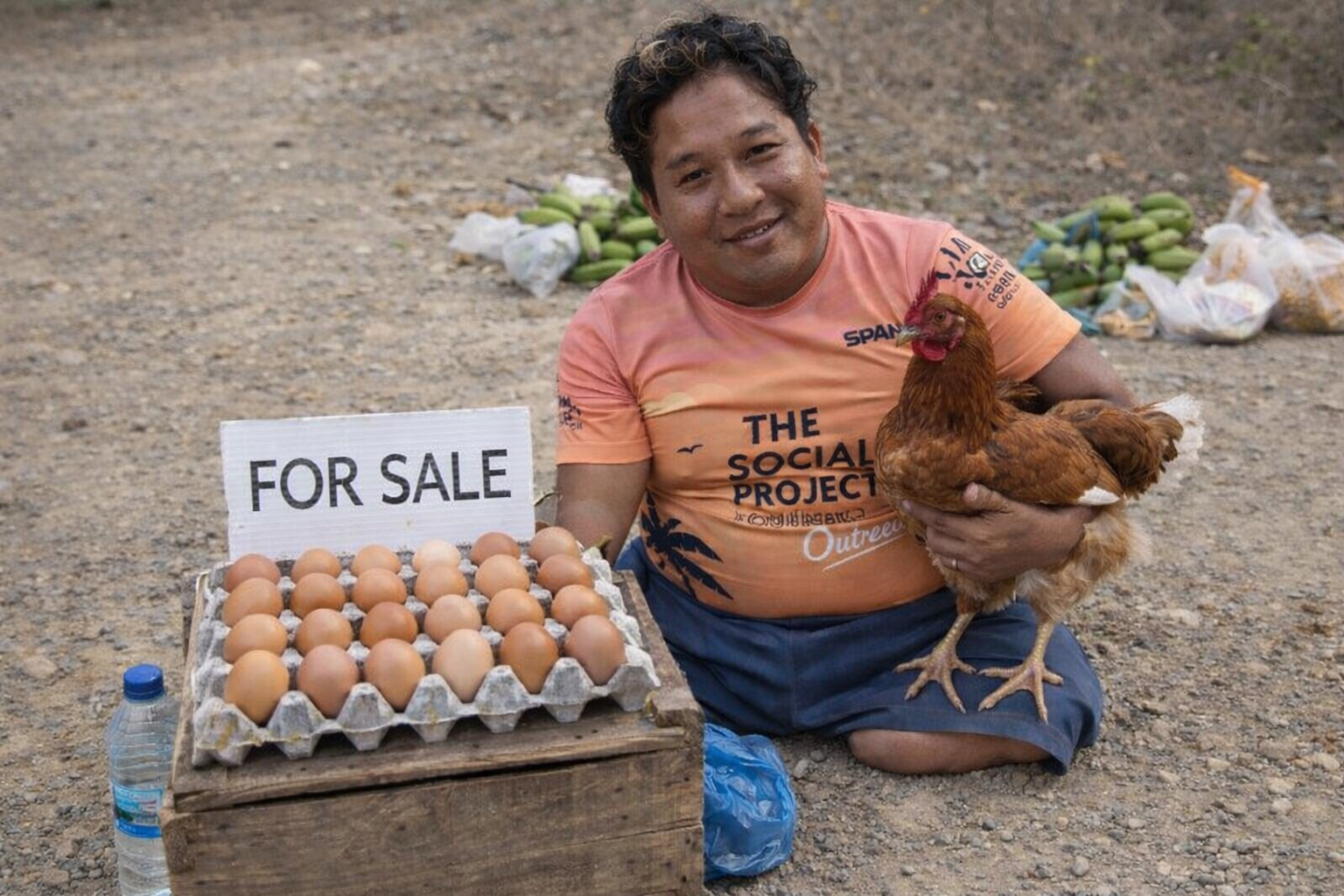 Jonatan selling eggs